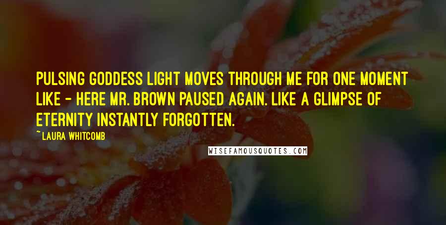 Laura Whitcomb Quotes: Pulsing goddess light moves through me for one moment like - Here Mr. Brown paused again. Like a glimpse of eternity instantly forgotten.