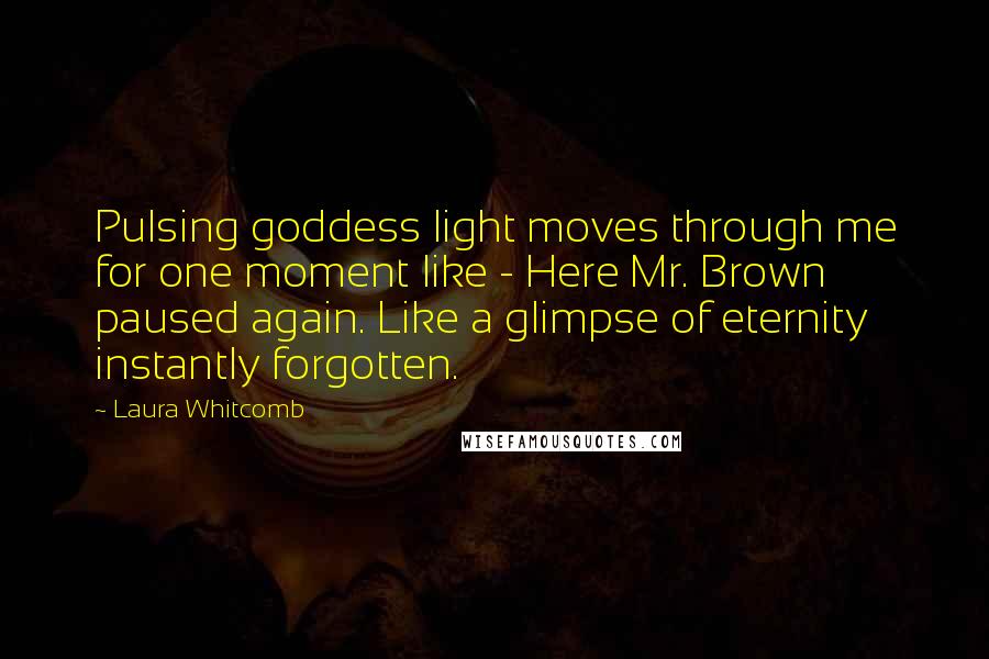 Laura Whitcomb Quotes: Pulsing goddess light moves through me for one moment like - Here Mr. Brown paused again. Like a glimpse of eternity instantly forgotten.