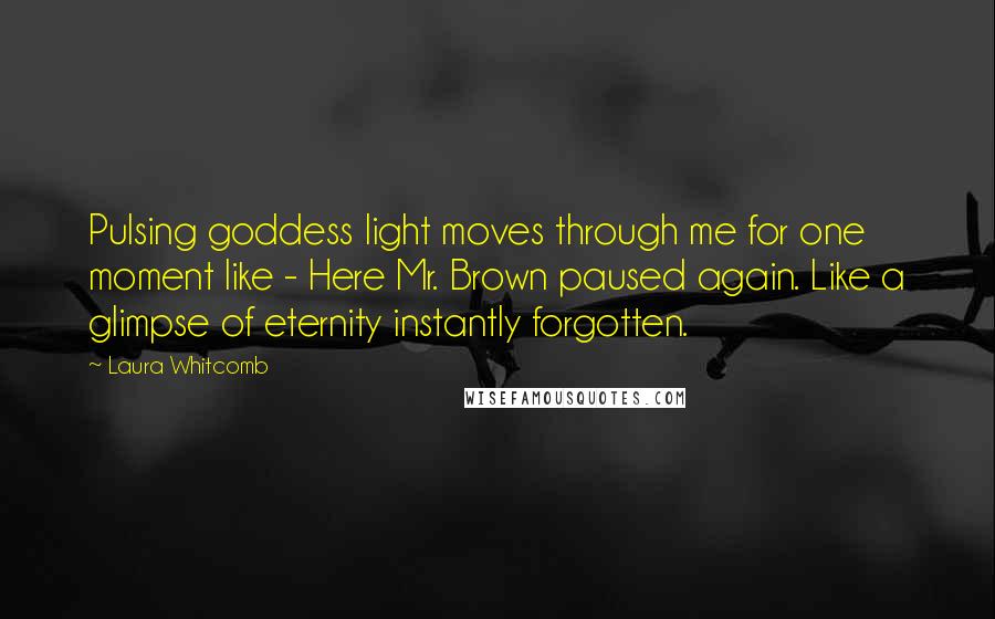 Laura Whitcomb Quotes: Pulsing goddess light moves through me for one moment like - Here Mr. Brown paused again. Like a glimpse of eternity instantly forgotten.