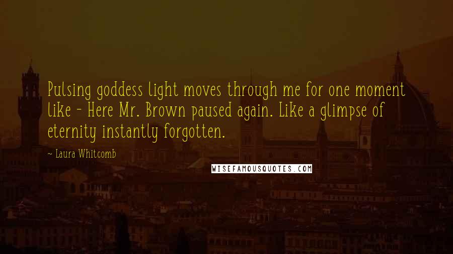 Laura Whitcomb Quotes: Pulsing goddess light moves through me for one moment like - Here Mr. Brown paused again. Like a glimpse of eternity instantly forgotten.