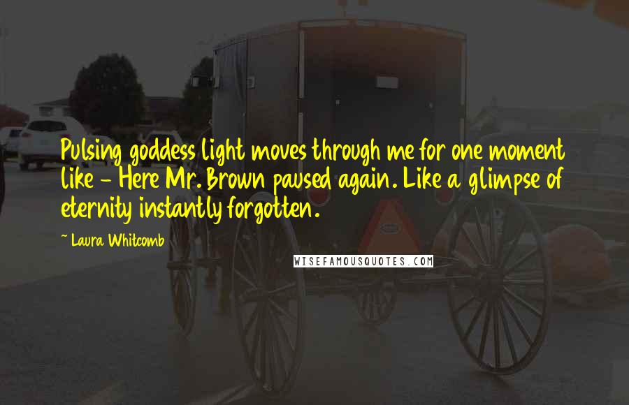 Laura Whitcomb Quotes: Pulsing goddess light moves through me for one moment like - Here Mr. Brown paused again. Like a glimpse of eternity instantly forgotten.