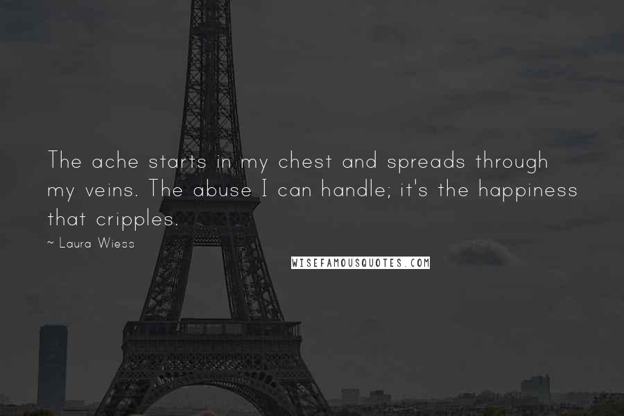 Laura Wiess Quotes: The ache starts in my chest and spreads through my veins. The abuse I can handle; it's the happiness that cripples.