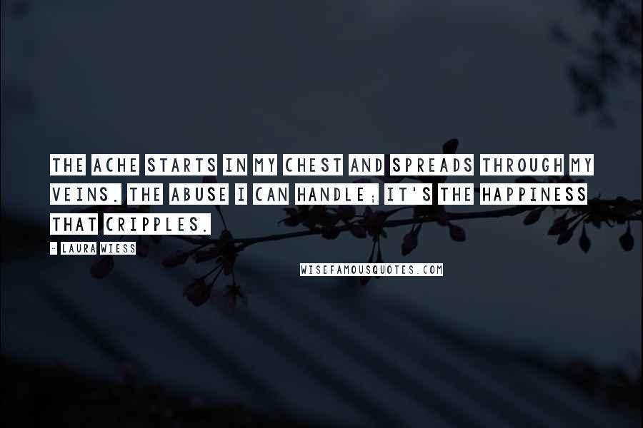 Laura Wiess Quotes: The ache starts in my chest and spreads through my veins. The abuse I can handle; it's the happiness that cripples.