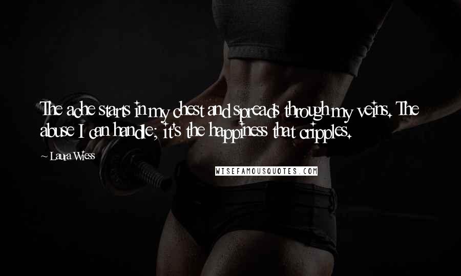 Laura Wiess Quotes: The ache starts in my chest and spreads through my veins. The abuse I can handle; it's the happiness that cripples.