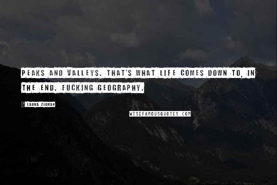 Laura Zigman Quotes: Peaks and valleys. That's what life comes down to, in the end. Fucking geography.