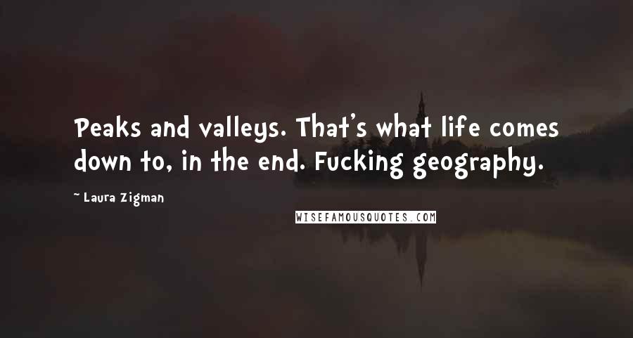 Laura Zigman Quotes: Peaks and valleys. That's what life comes down to, in the end. Fucking geography.