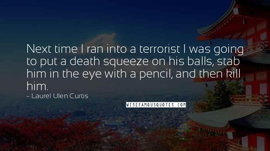 Laurel Ulen Curtis Quotes: Next time I ran into a terrorist I was going to put a death squeeze on his balls, stab him in the eye with a pencil, and then kill him.