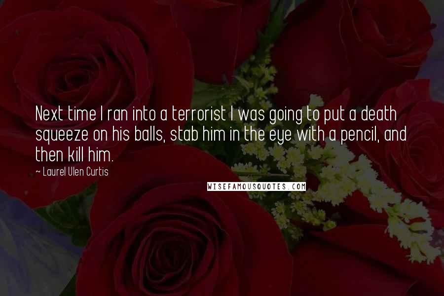 Laurel Ulen Curtis Quotes: Next time I ran into a terrorist I was going to put a death squeeze on his balls, stab him in the eye with a pencil, and then kill him.