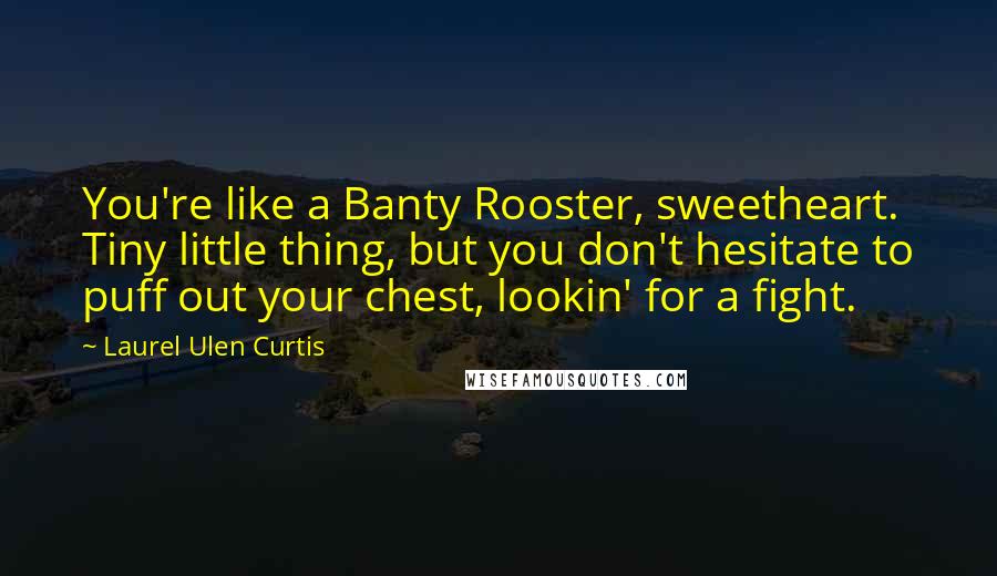 Laurel Ulen Curtis Quotes: You're like a Banty Rooster, sweetheart. Tiny little thing, but you don't hesitate to puff out your chest, lookin' for a fight.