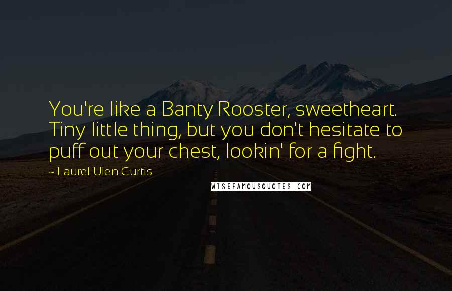 Laurel Ulen Curtis Quotes: You're like a Banty Rooster, sweetheart. Tiny little thing, but you don't hesitate to puff out your chest, lookin' for a fight.