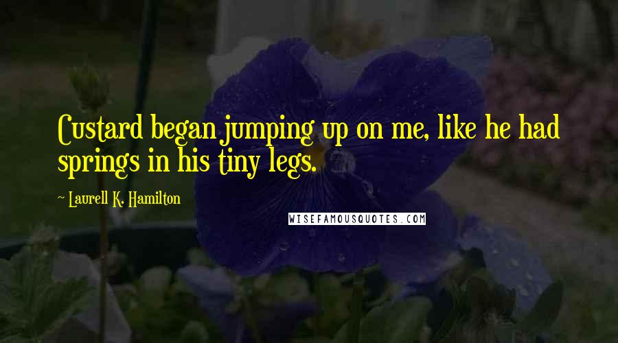 Laurell K. Hamilton Quotes: Custard began jumping up on me, like he had springs in his tiny legs.