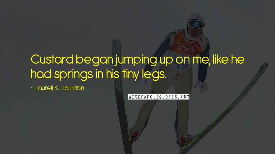 Laurell K. Hamilton Quotes: Custard began jumping up on me, like he had springs in his tiny legs.