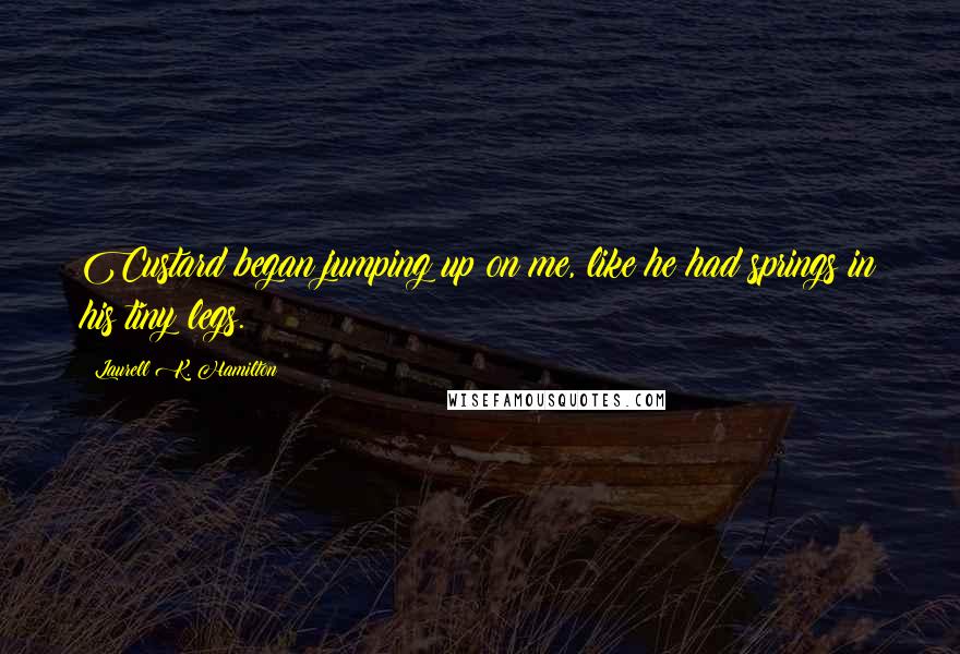 Laurell K. Hamilton Quotes: Custard began jumping up on me, like he had springs in his tiny legs.