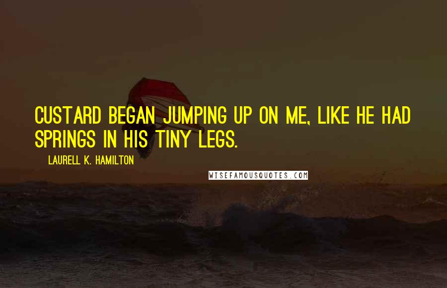 Laurell K. Hamilton Quotes: Custard began jumping up on me, like he had springs in his tiny legs.