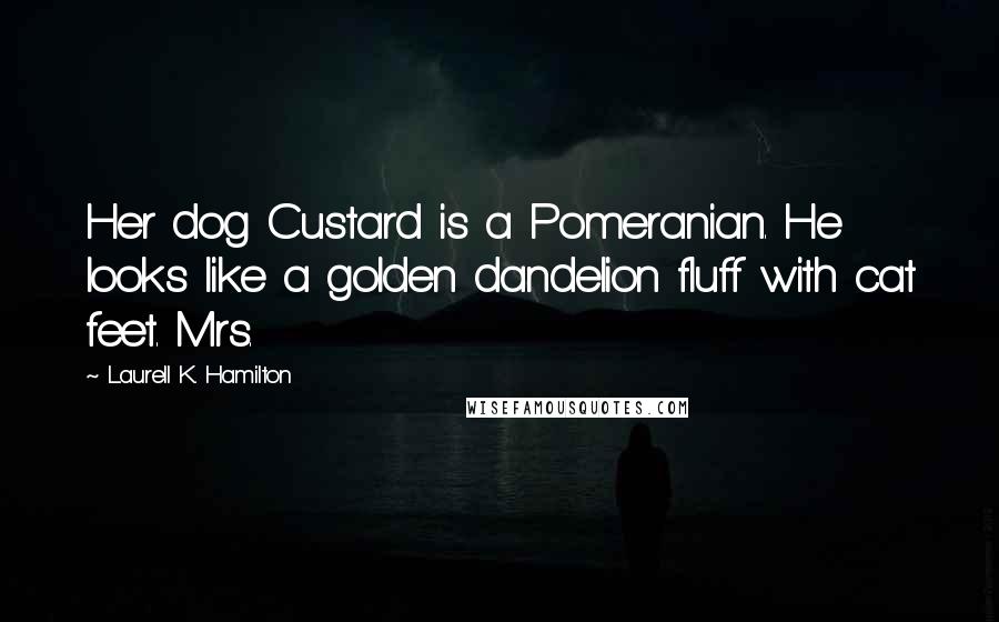Laurell K. Hamilton Quotes: Her dog Custard is a Pomeranian. He looks like a golden dandelion fluff with cat feet. Mrs.