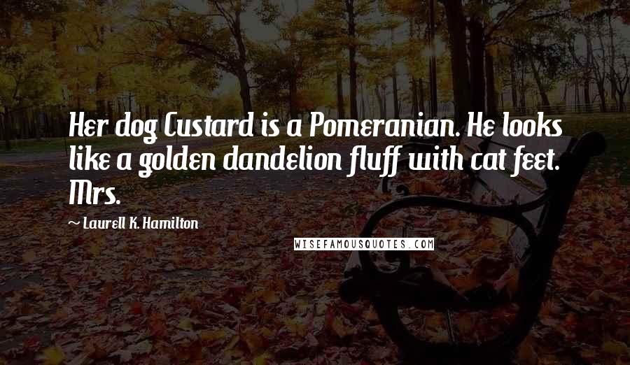 Laurell K. Hamilton Quotes: Her dog Custard is a Pomeranian. He looks like a golden dandelion fluff with cat feet. Mrs.