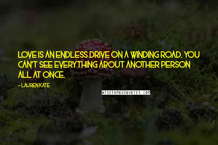 Lauren Kate Quotes: Love is an endless drive on a winding road. You can't see everything about another person all at once.