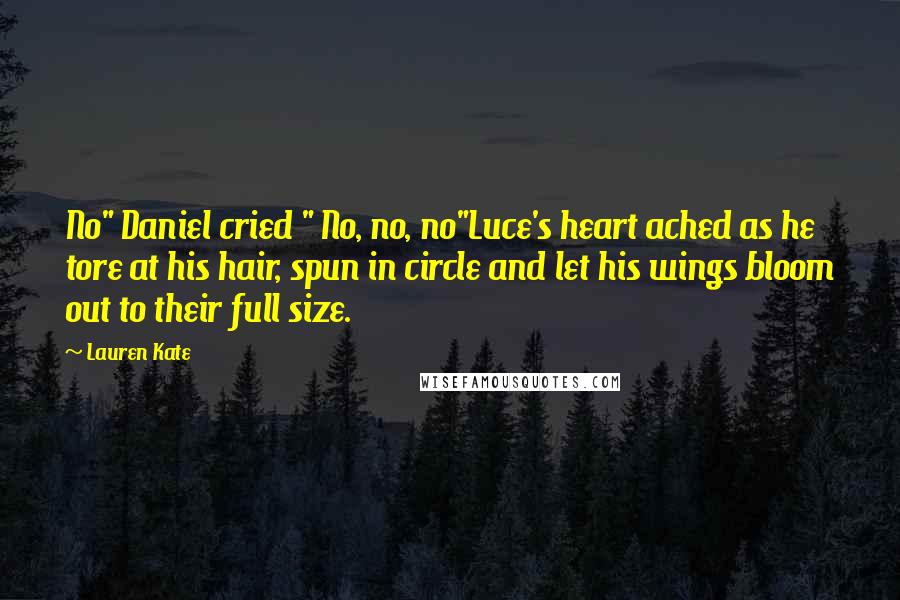 Lauren Kate Quotes: No" Daniel cried " No, no, no"Luce's heart ached as he tore at his hair, spun in circle and let his wings bloom out to their full size.