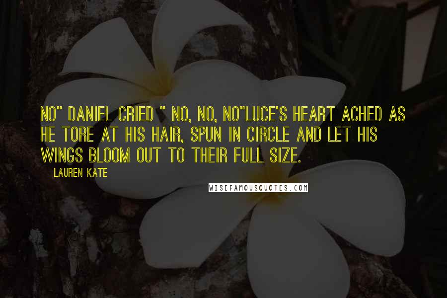 Lauren Kate Quotes: No" Daniel cried " No, no, no"Luce's heart ached as he tore at his hair, spun in circle and let his wings bloom out to their full size.