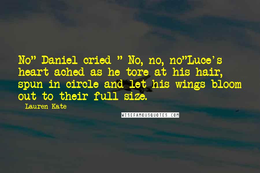 Lauren Kate Quotes: No" Daniel cried " No, no, no"Luce's heart ached as he tore at his hair, spun in circle and let his wings bloom out to their full size.