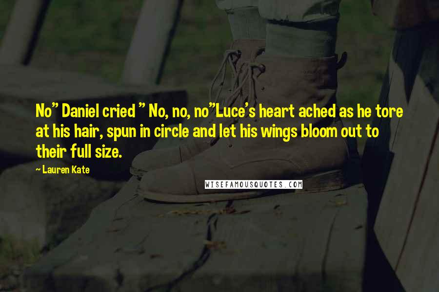 Lauren Kate Quotes: No" Daniel cried " No, no, no"Luce's heart ached as he tore at his hair, spun in circle and let his wings bloom out to their full size.