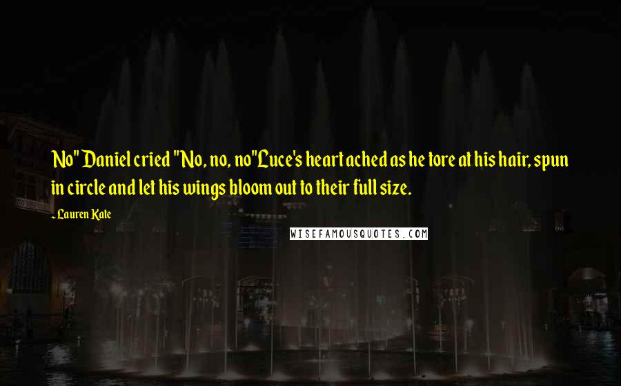 Lauren Kate Quotes: No" Daniel cried " No, no, no"Luce's heart ached as he tore at his hair, spun in circle and let his wings bloom out to their full size.