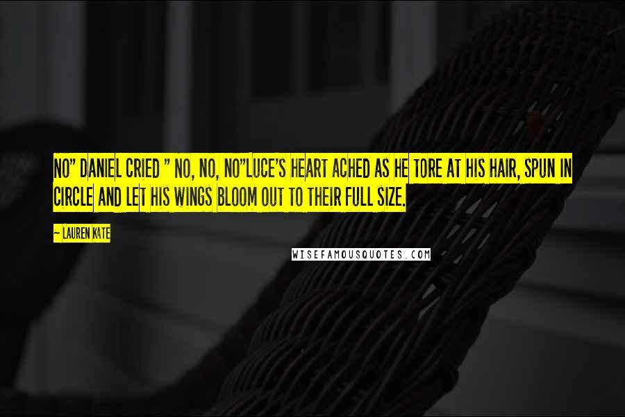 Lauren Kate Quotes: No" Daniel cried " No, no, no"Luce's heart ached as he tore at his hair, spun in circle and let his wings bloom out to their full size.