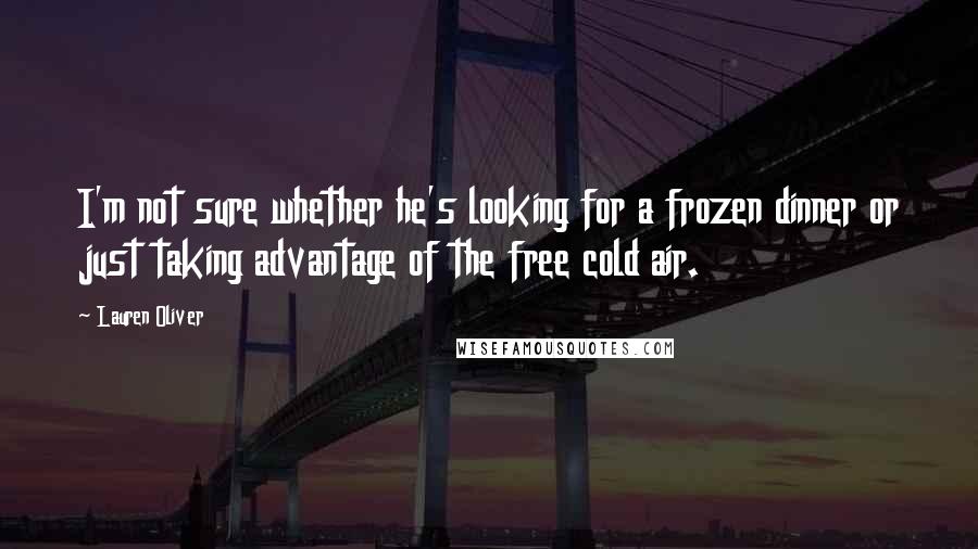 Lauren Oliver Quotes: I'm not sure whether he's looking for a frozen dinner or just taking advantage of the free cold air.