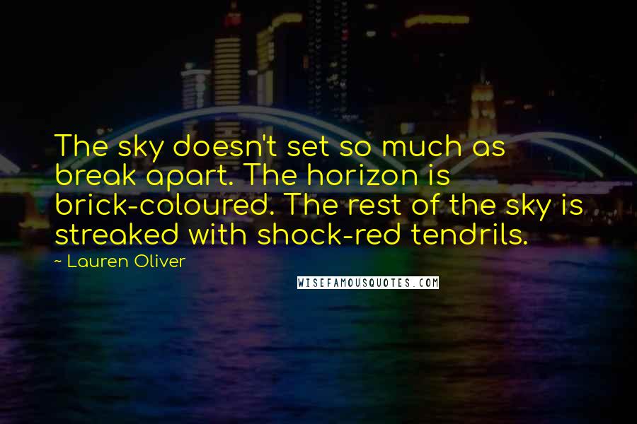 Lauren Oliver Quotes: The sky doesn't set so much as break apart. The horizon is brick-coloured. The rest of the sky is streaked with shock-red tendrils.