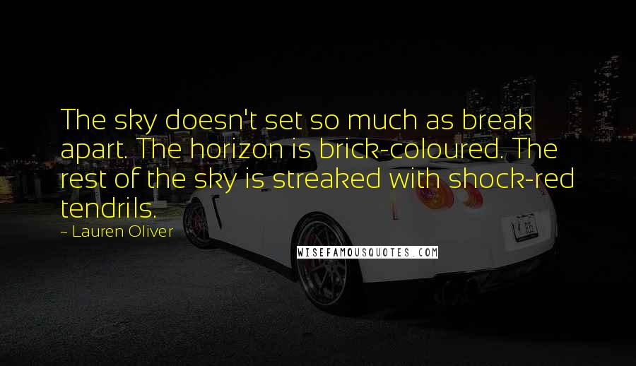 Lauren Oliver Quotes: The sky doesn't set so much as break apart. The horizon is brick-coloured. The rest of the sky is streaked with shock-red tendrils.