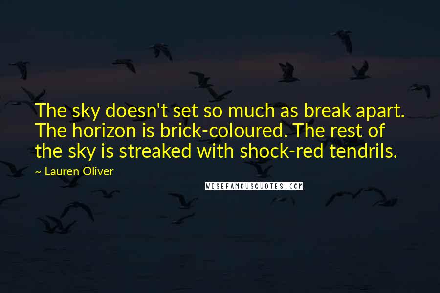 Lauren Oliver Quotes: The sky doesn't set so much as break apart. The horizon is brick-coloured. The rest of the sky is streaked with shock-red tendrils.