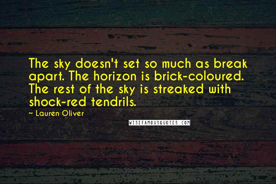 Lauren Oliver Quotes: The sky doesn't set so much as break apart. The horizon is brick-coloured. The rest of the sky is streaked with shock-red tendrils.