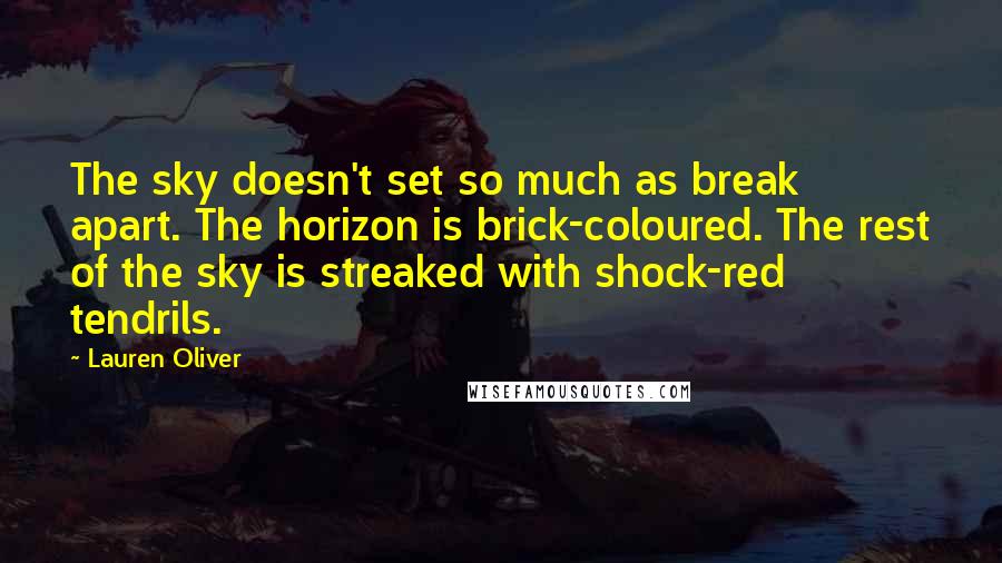 Lauren Oliver Quotes: The sky doesn't set so much as break apart. The horizon is brick-coloured. The rest of the sky is streaked with shock-red tendrils.