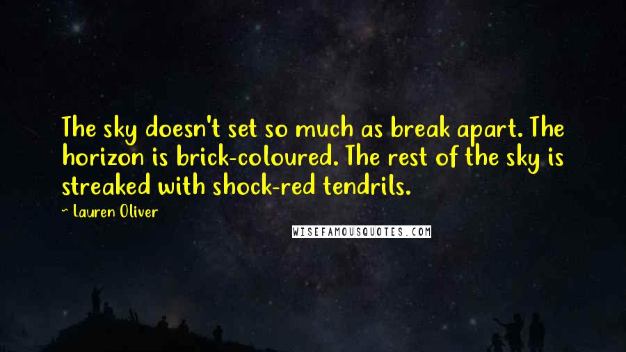 Lauren Oliver Quotes: The sky doesn't set so much as break apart. The horizon is brick-coloured. The rest of the sky is streaked with shock-red tendrils.