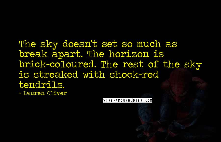 Lauren Oliver Quotes: The sky doesn't set so much as break apart. The horizon is brick-coloured. The rest of the sky is streaked with shock-red tendrils.