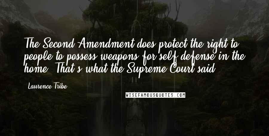 Laurence Tribe Quotes: The Second Amendment does protect the right to people to possess weapons for self-defense in the home. That's what the Supreme Court said.