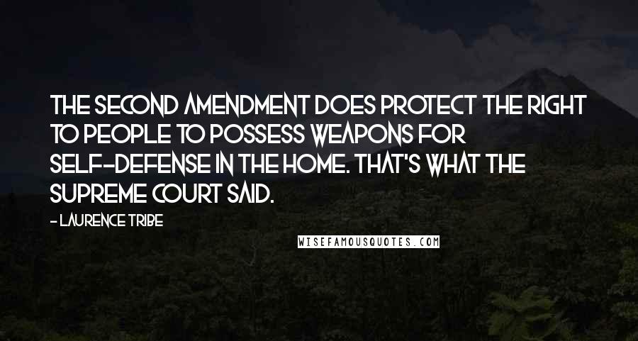 Laurence Tribe Quotes: The Second Amendment does protect the right to people to possess weapons for self-defense in the home. That's what the Supreme Court said.