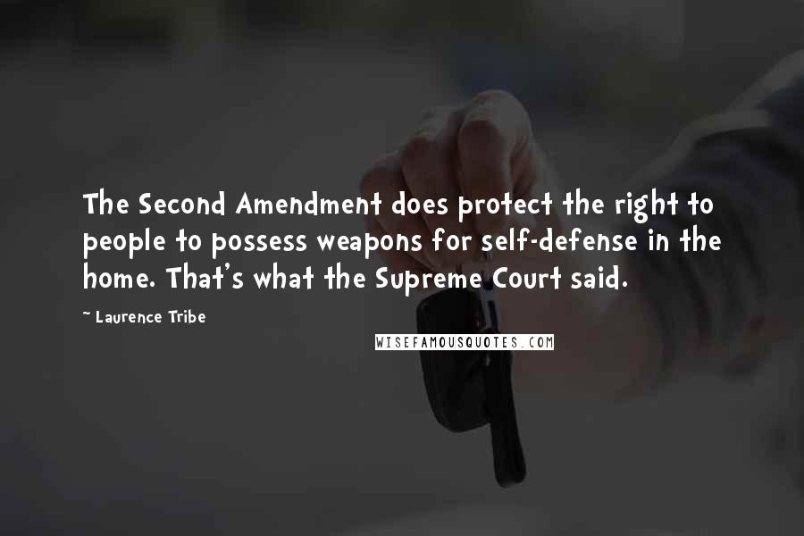 Laurence Tribe Quotes: The Second Amendment does protect the right to people to possess weapons for self-defense in the home. That's what the Supreme Court said.