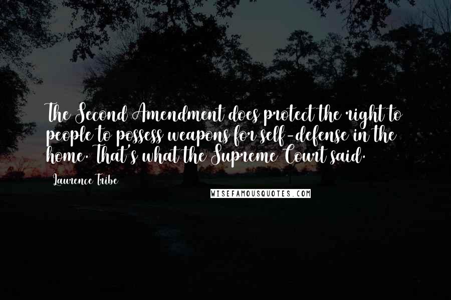 Laurence Tribe Quotes: The Second Amendment does protect the right to people to possess weapons for self-defense in the home. That's what the Supreme Court said.