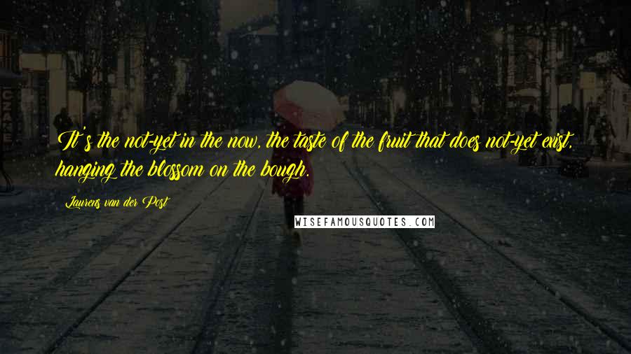 Laurens Van Der Post Quotes: It's the not-yet in the now, the taste of the fruit that does not-yet exist, hanging the blossom on the bough.