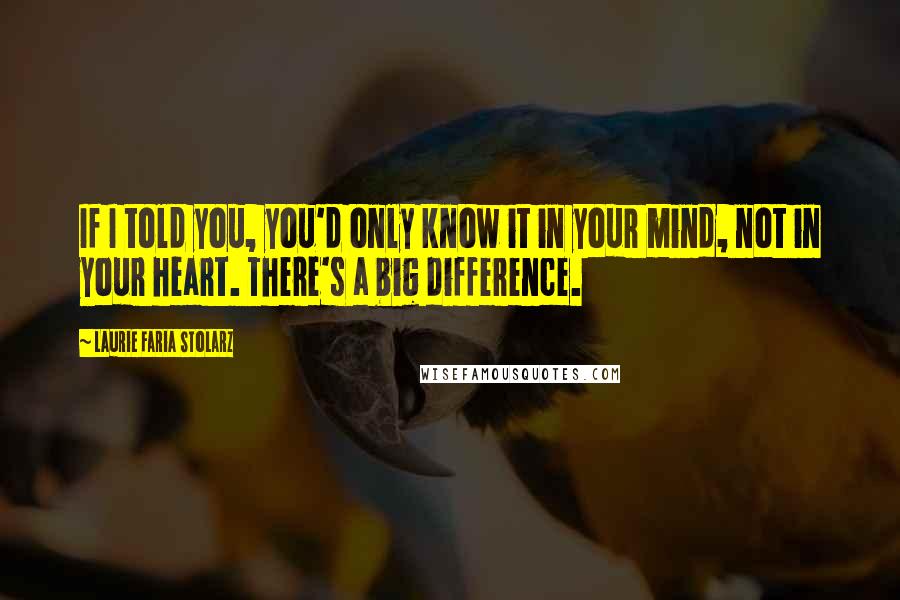 Laurie Faria Stolarz Quotes: If I told you, you'd only know it in your mind, not in your heart. There's a big difference.