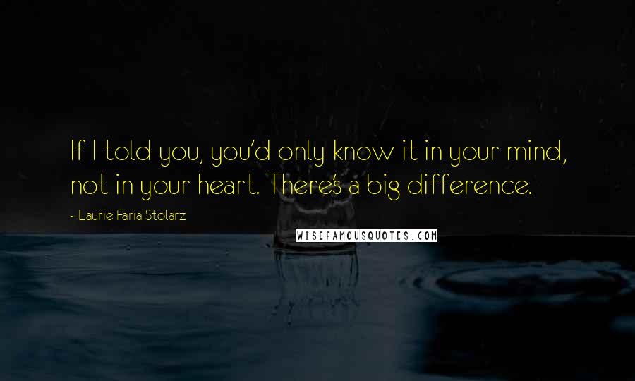 Laurie Faria Stolarz Quotes: If I told you, you'd only know it in your mind, not in your heart. There's a big difference.