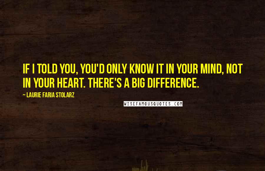 Laurie Faria Stolarz Quotes: If I told you, you'd only know it in your mind, not in your heart. There's a big difference.