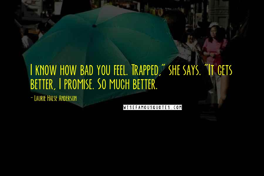 Laurie Halse Anderson Quotes: I know how bad you feel. Trapped," she says. "It gets better, I promise. So much better.