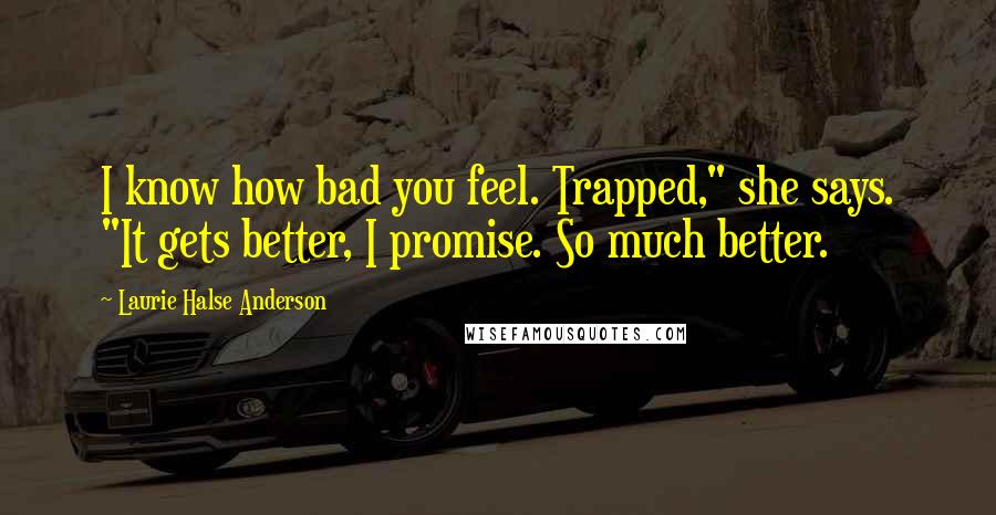 Laurie Halse Anderson Quotes: I know how bad you feel. Trapped," she says. "It gets better, I promise. So much better.