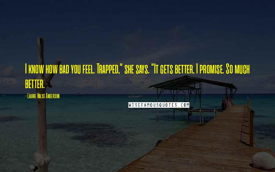 Laurie Halse Anderson Quotes: I know how bad you feel. Trapped," she says. "It gets better, I promise. So much better.