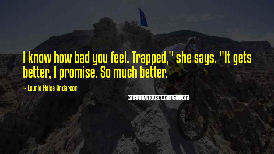 Laurie Halse Anderson Quotes: I know how bad you feel. Trapped," she says. "It gets better, I promise. So much better.