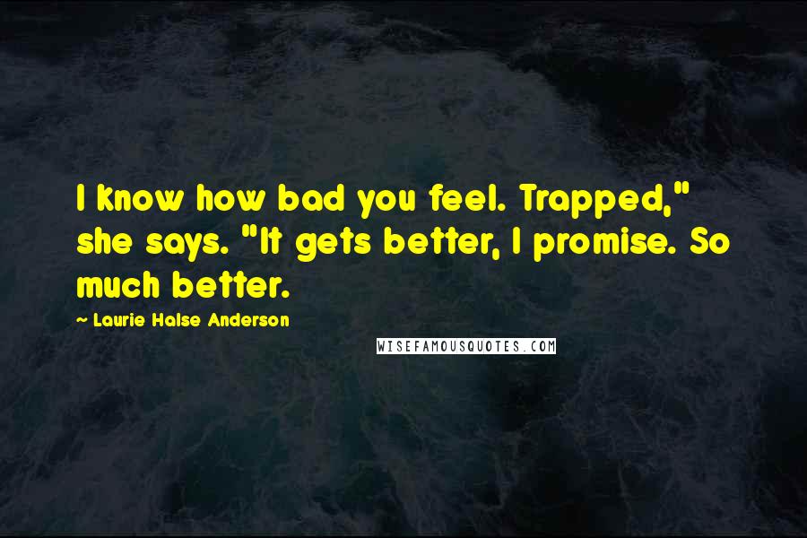 Laurie Halse Anderson Quotes: I know how bad you feel. Trapped," she says. "It gets better, I promise. So much better.