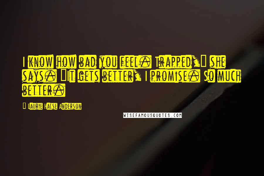 Laurie Halse Anderson Quotes: I know how bad you feel. Trapped," she says. "It gets better, I promise. So much better.