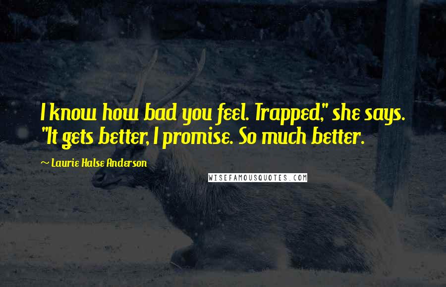 Laurie Halse Anderson Quotes: I know how bad you feel. Trapped," she says. "It gets better, I promise. So much better.